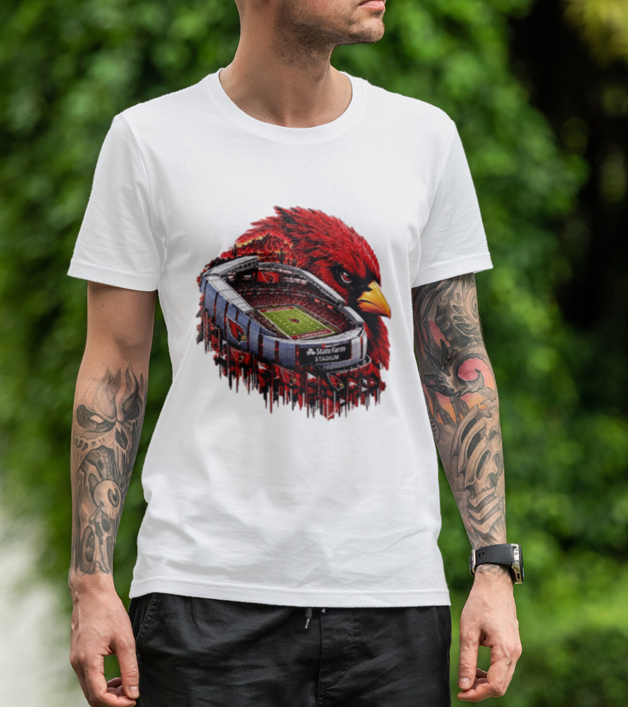 Arizona Cardinals State Farm Stadium With Cardinal Artwork And NFL Football T-Shirt