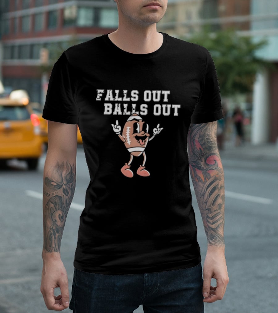 Falls Out Balls Out Football Cartoon T-Shirt