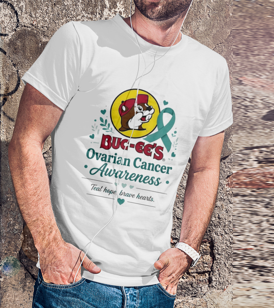 Buc Ee's Ovarian Cancer Awareness Teal Hope Brave Hearts T-Shirt