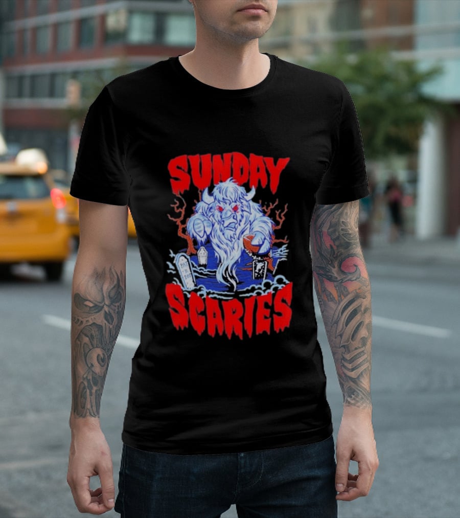 Sunday Scaries Buffalo Football Game Day Frights Lancaster Jeff Schmid T-Shirt