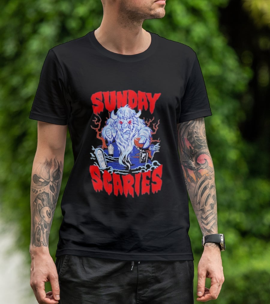 Sunday Scaries Buffalo Football Game Day Frights Lancaster Jeff Schmid T-Shirt