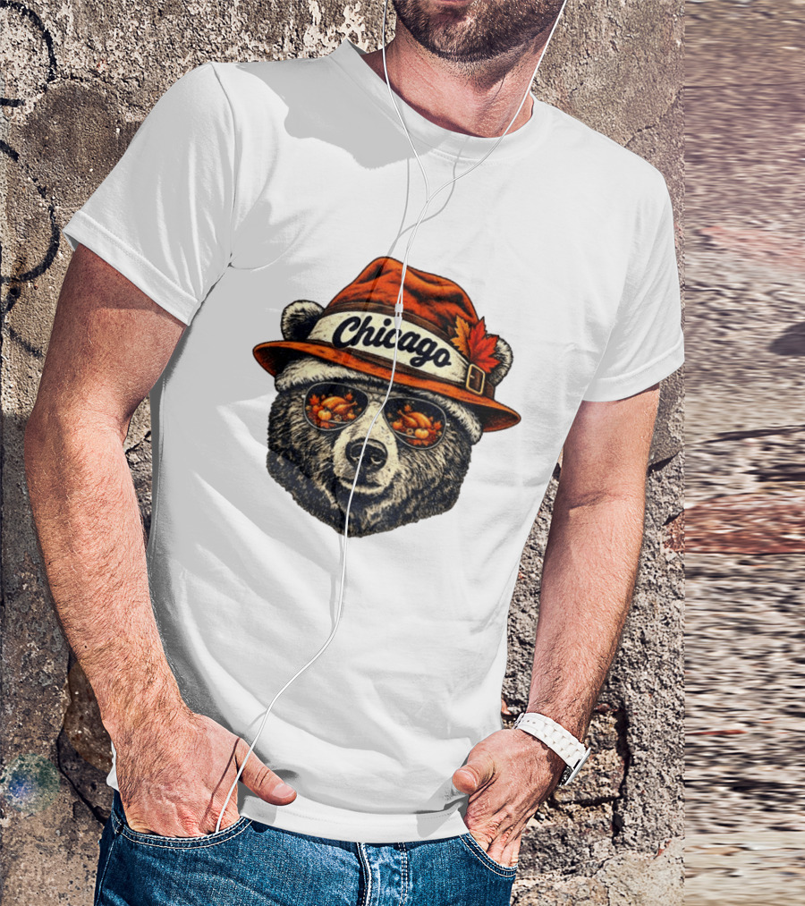Chicago Bear Sunglasses With Thanksgiving Turkey Reflection Hat T-Shirt