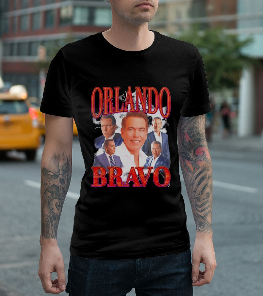 Orlando Bravo Red Text Multiple Portraits T-Shirt