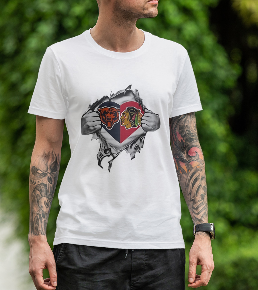 Chicago Bears Blackhawks Heart Fusion T-Shirt