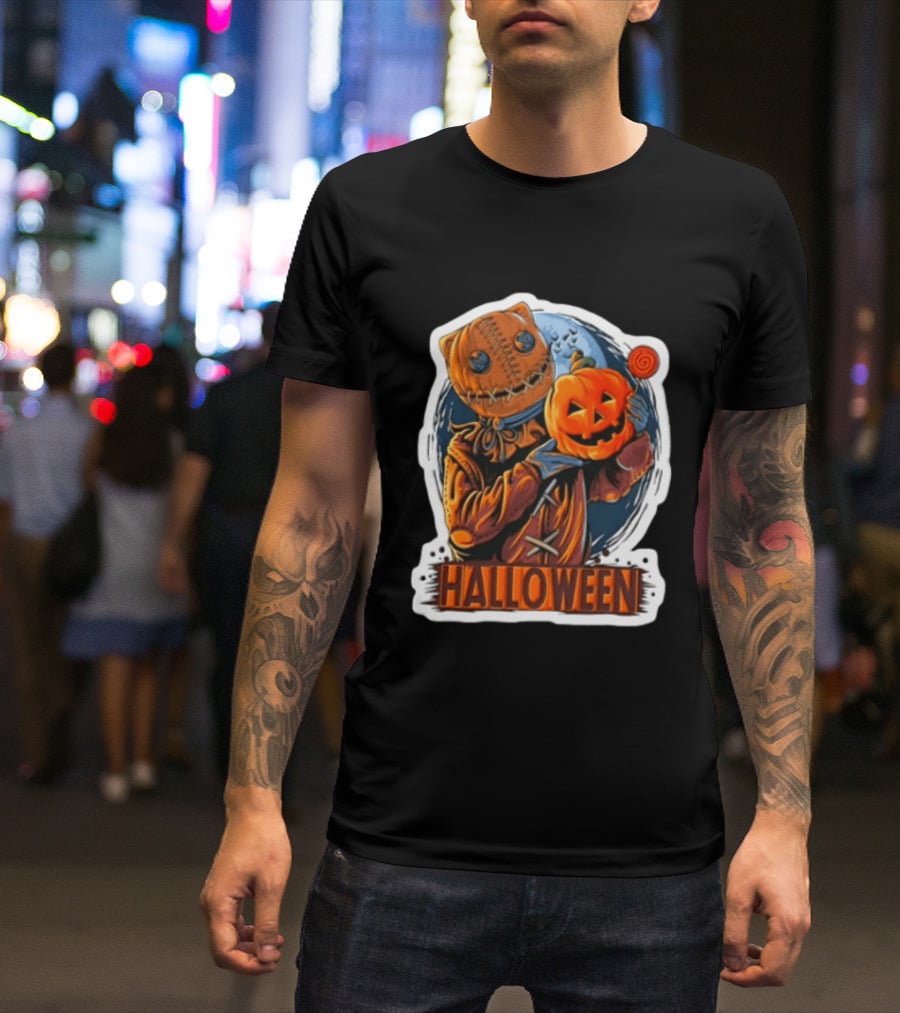 Halloween Sackman Pumpkin Lollipop Full Moon T-Shirt