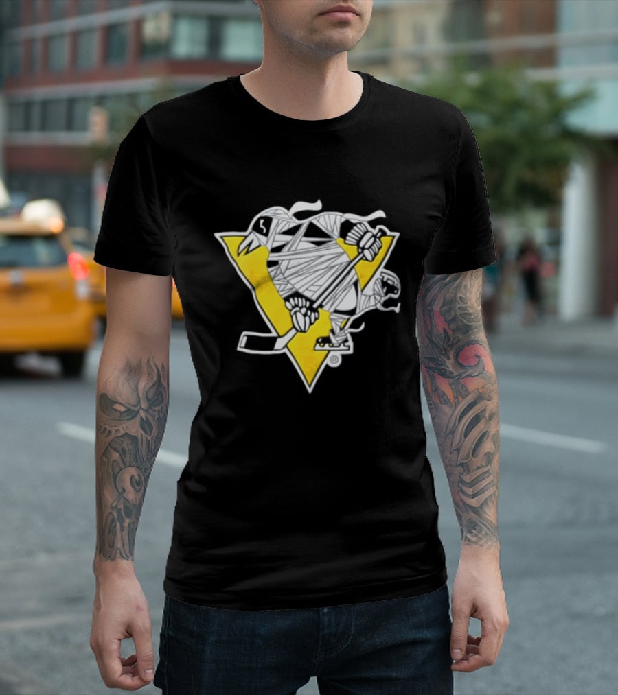 Pittsburgh Penguins Mummy Wrapped Hockey Stick Halloween 26 T-Shirt