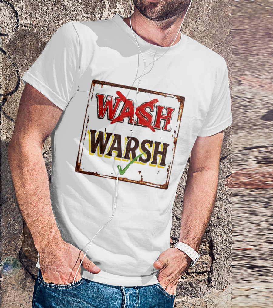 Distressed Regional Dialect Sign Wash Warsh Check Mark T-Shirt