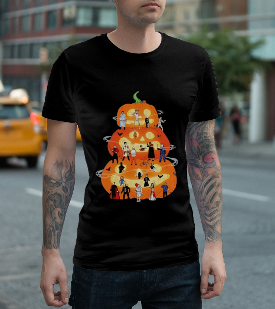 Horror Movie Icons Halloween Pumpkin Stack Villains T-Shirt