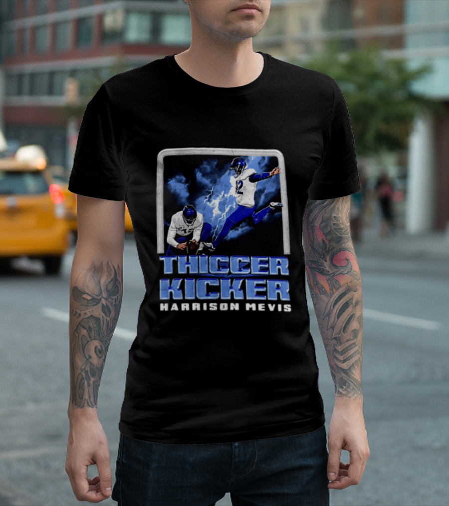 Harrison Mevis Thiccer Kicker Football Action And Lightning T-Shirt
