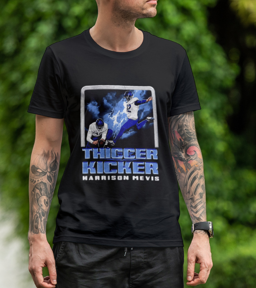 Harrison Mevis Thiccer Kicker Football Action And Lightning T-Shirt