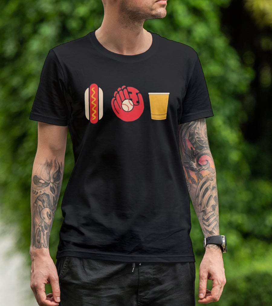 Hot Dog Baseball Glove Beer Chowlahoadz Stadium Food T-Shirt