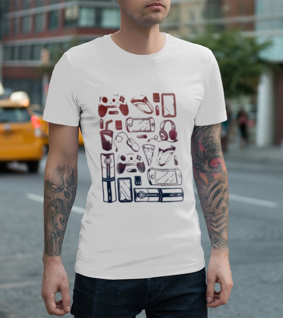 Gaming Console Controllers And Snacks Collage T-Shirt