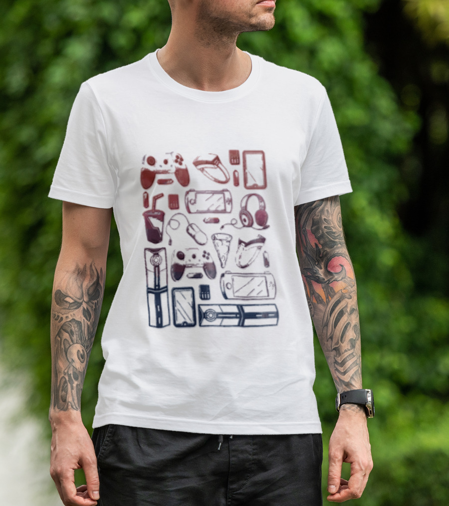 Gaming Console Controllers And Snacks Collage T-Shirt