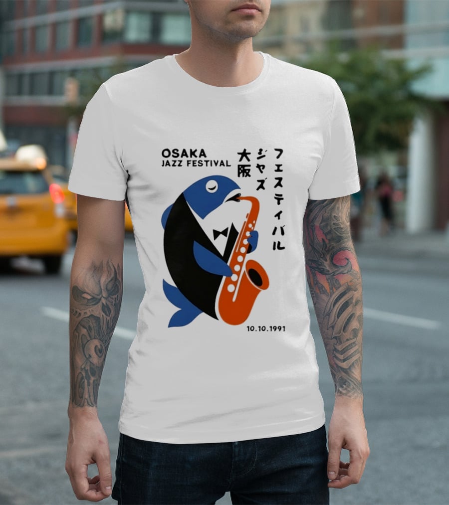 Osaka Jazz Festival 10.10.1991 Saxophone Playing Fish T-Shirt