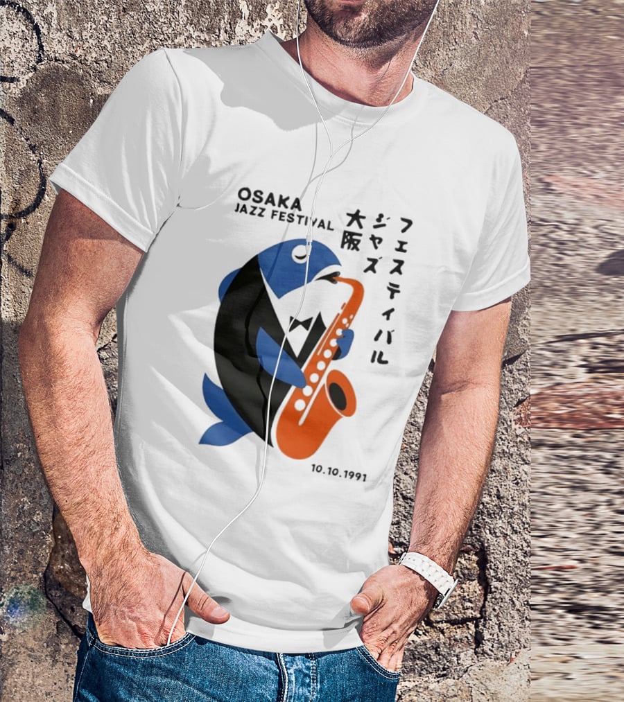Osaka Jazz Festival 10.10.1991 Saxophone Playing Fish T-Shirt