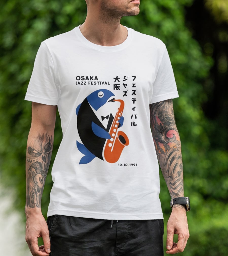 Osaka Jazz Festival 10.10.1991 Saxophone Playing Fish T-Shirt