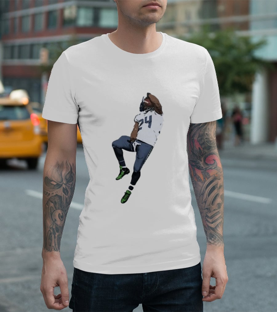 Seattle Seahawks Marshawn Lynch Number 24 Beast Mode Action Pose T-Shirt