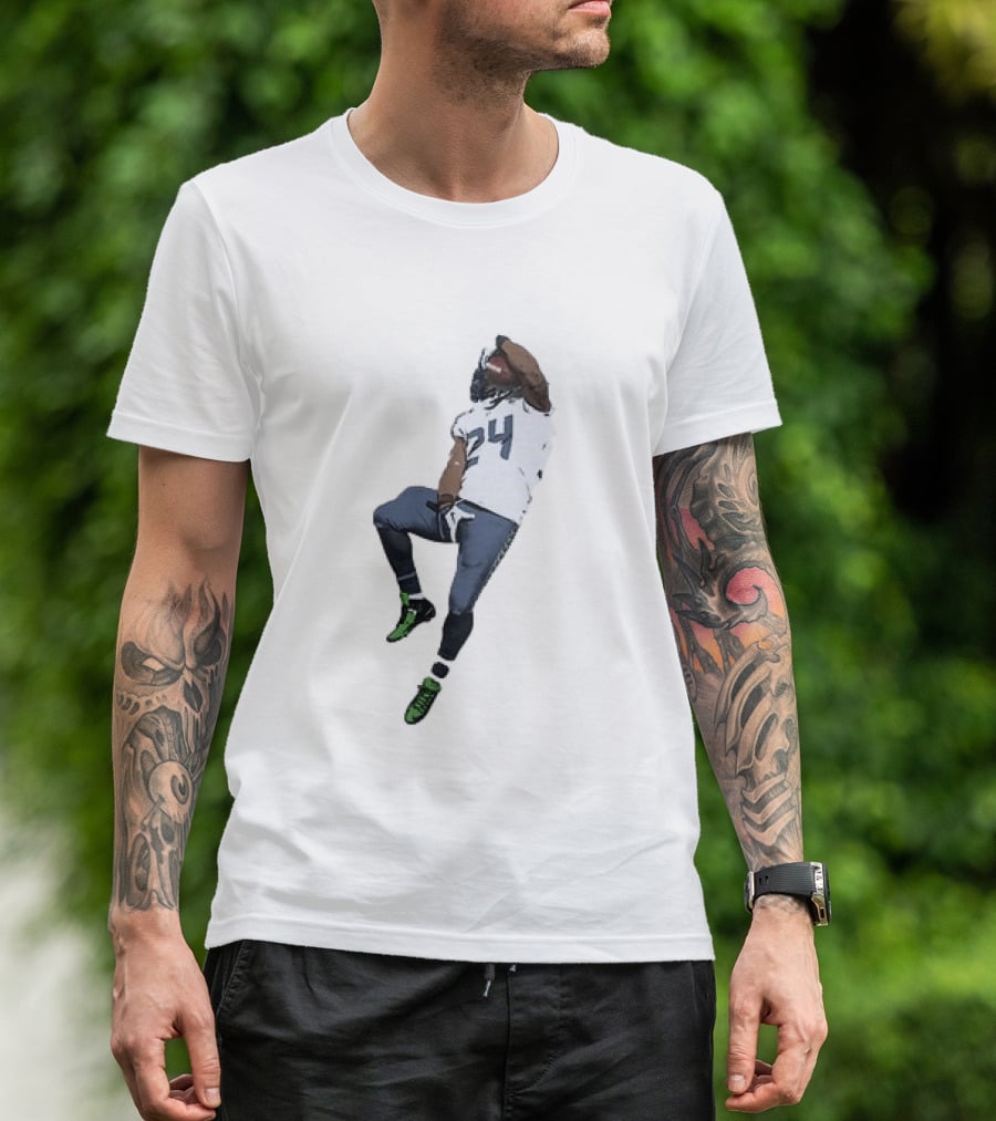 Seattle Seahawks Marshawn Lynch Number 24 Beast Mode Action Pose T-Shirt