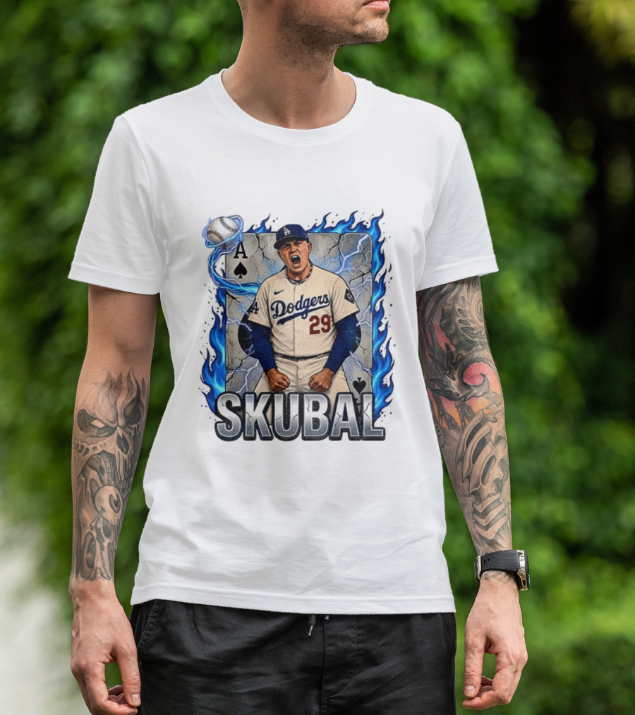 Skubal 29 Dodgers Ace Pitcher Playing Card Flames And Spade T-Shirt