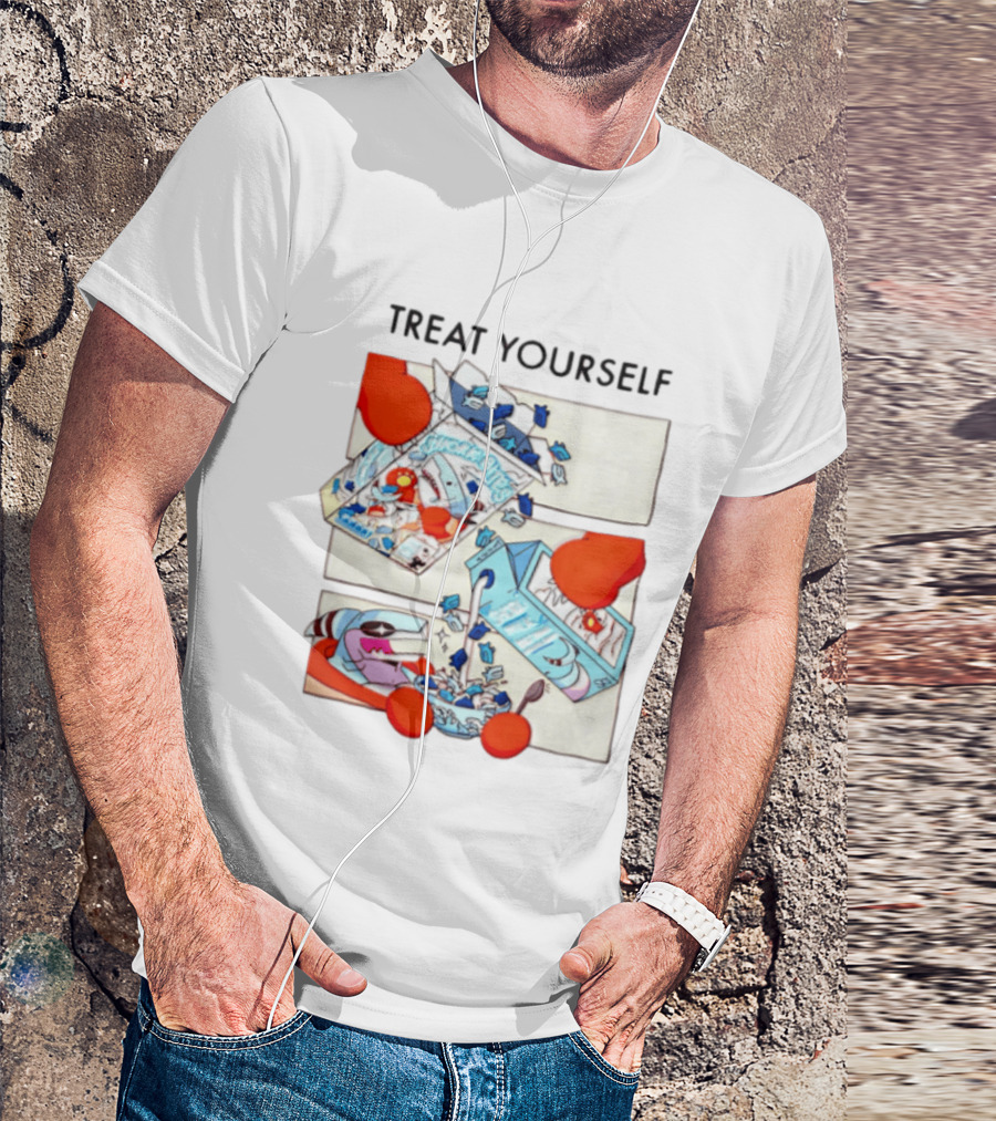 Treat Yourself Shork Bites Cereal Box Sharks Milk Breakfast Fun T-Shirt
