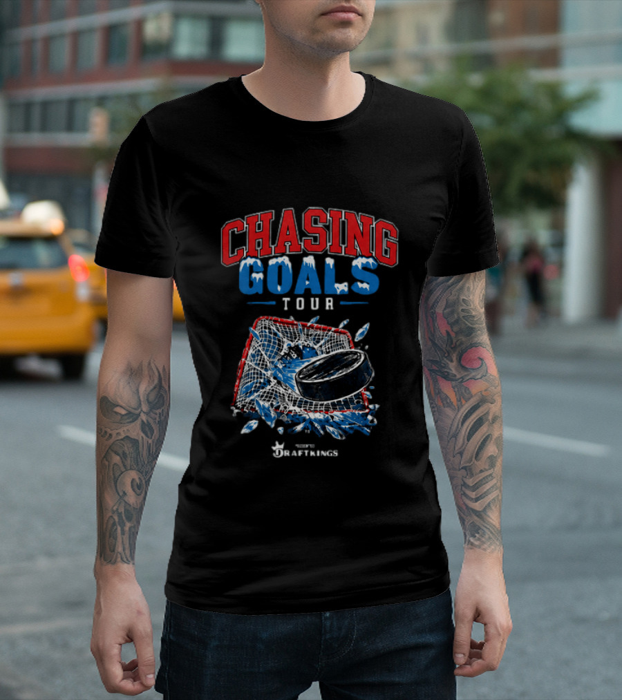 Chasing Goals Tour Hockey Net Puck Barstool Sports Spittin Chiclets T-Shirt