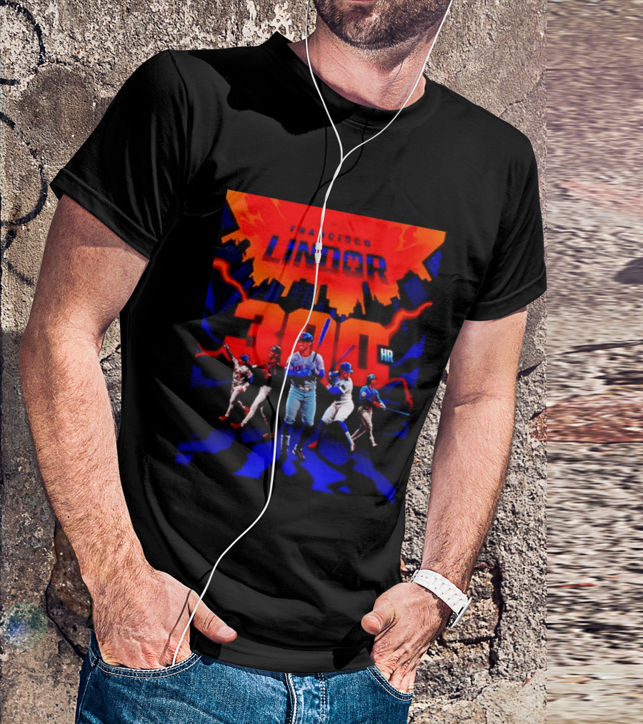 Francisco Lindor New York Mets 300 HR City Skyline Baseball Milestone T-Shirt