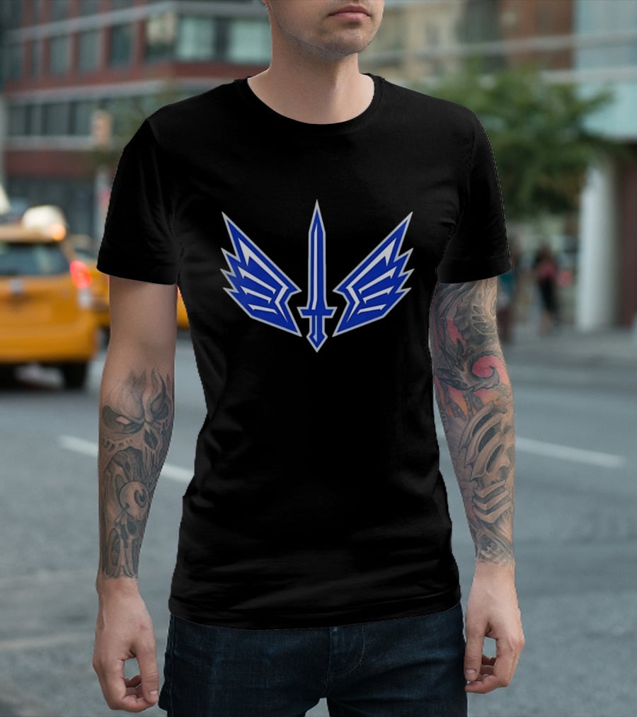 Winged Sword Blue Angular Fantasy T-Shirt