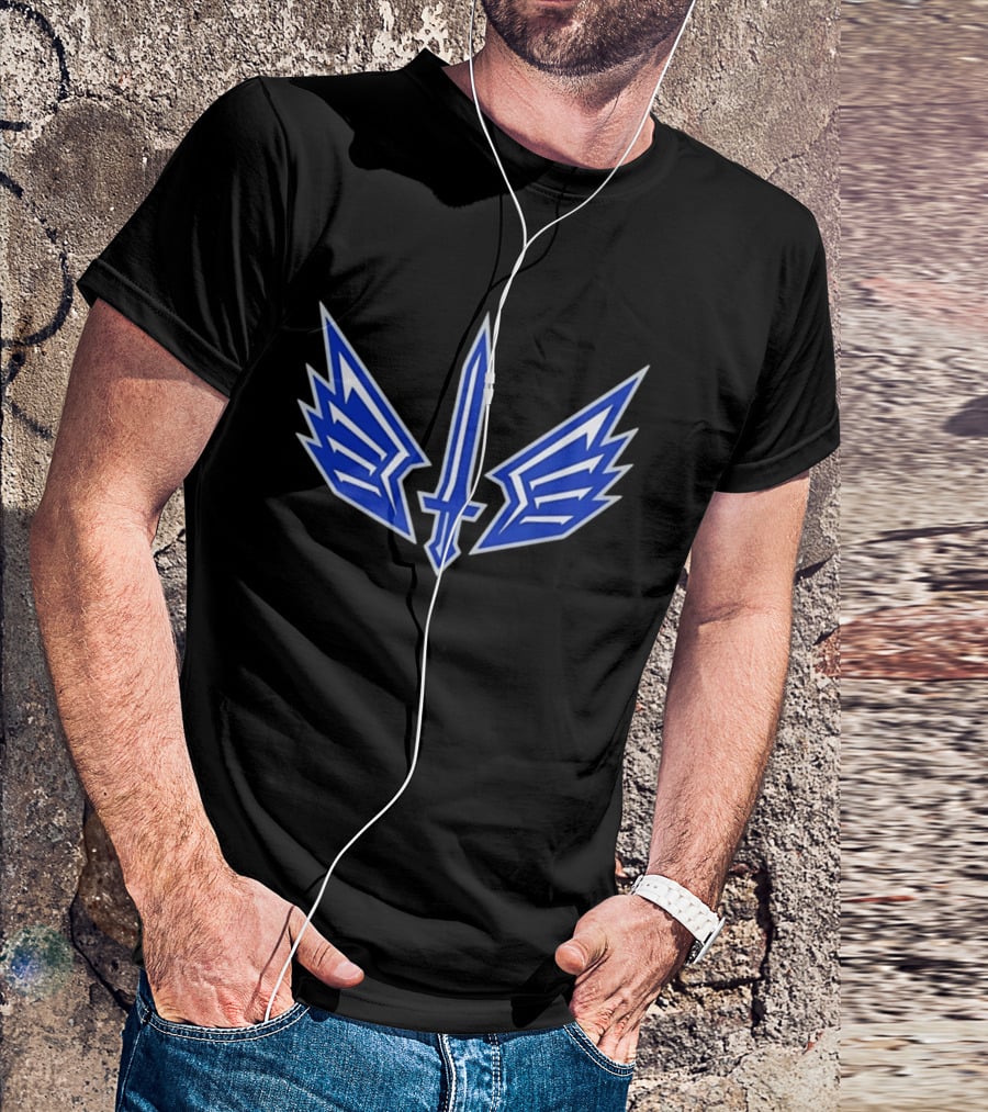 Winged Sword Blue Angular Fantasy T-Shirt