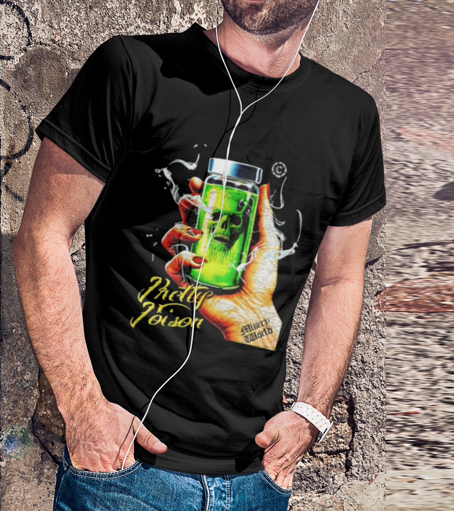 Pretty Poison Misery World Skull Bottle In Hand T-Shirt