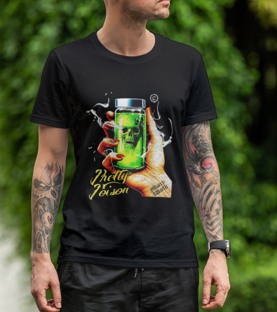Pretty Poison Misery World Skull Bottle In Hand T-Shirt