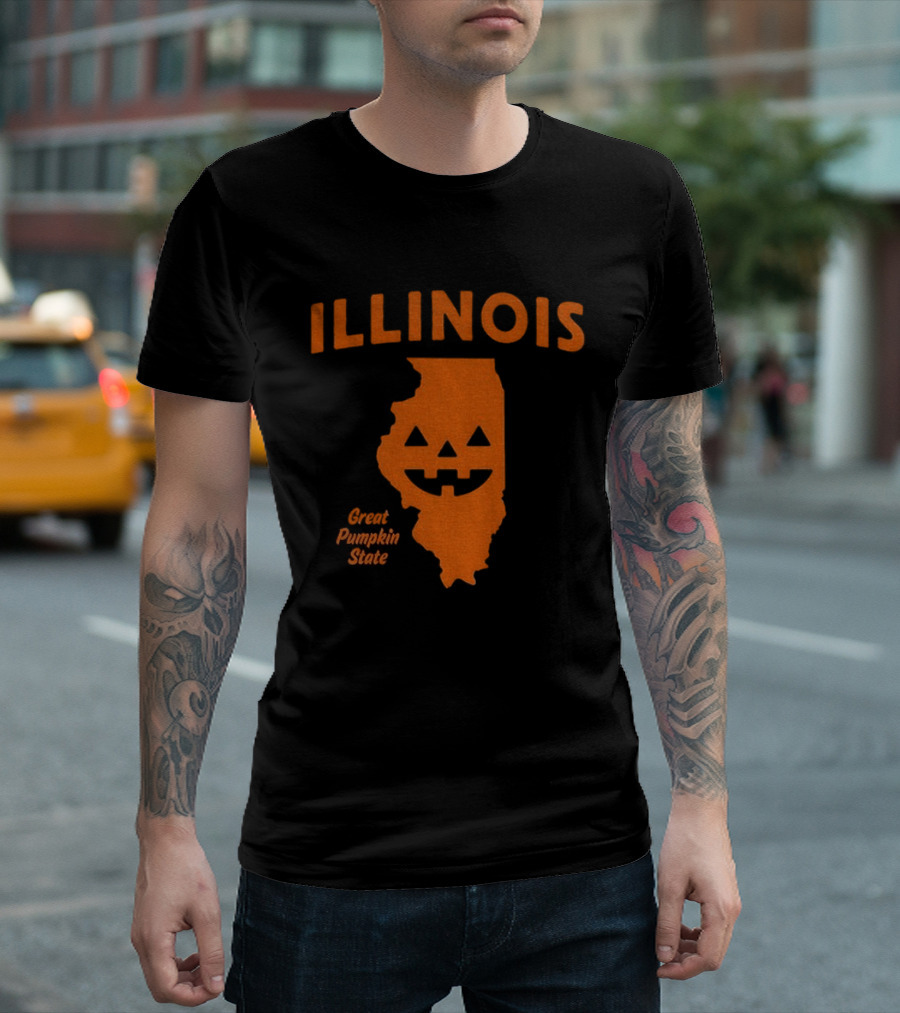 Illinois Map Jack O Lantern Great Pumpkin State Halloween T-Shirt