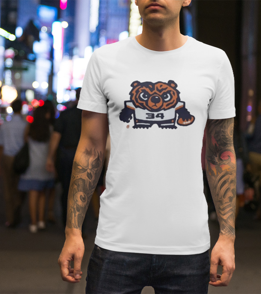 Chicago Bears Number 34 Bear Holding Football T-Shirt