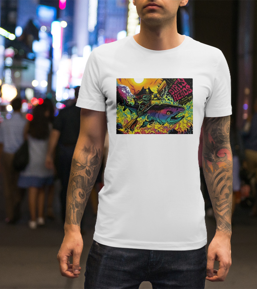 Dirty Heads Pirate Skeleton Kayaking Giant Fish Psychedelic Adventure T-Shirt