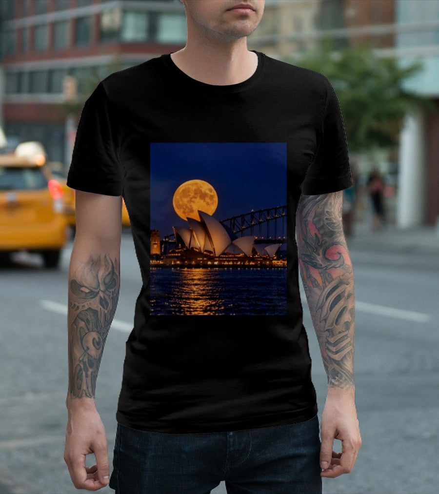Harvest Moon Over Sydney Opera House And Harbour Bridge T-Shirt