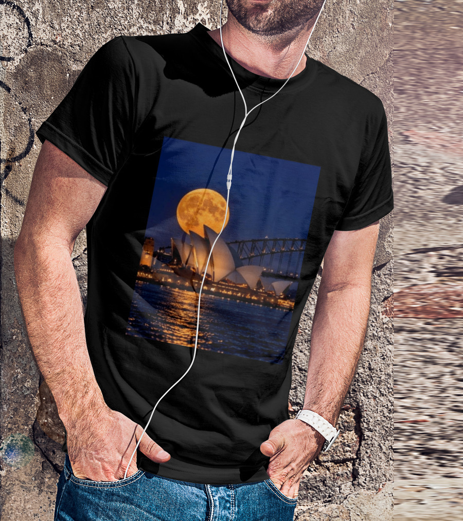 Harvest Moon Over Sydney Opera House And Harbour Bridge T-Shirt