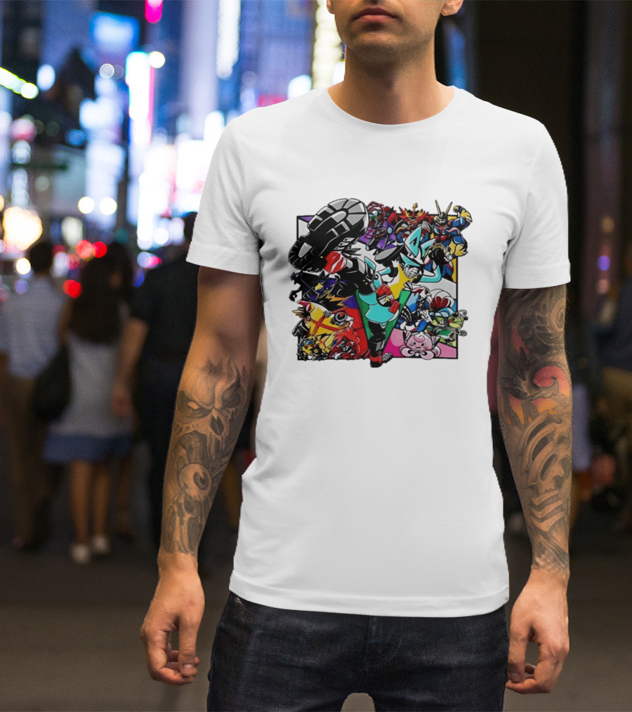 Lucario And Friends Anime Mashup With Megaman Yu Gi Oh Gundam Wigglytuff Pikachu Charizard T-Shirt