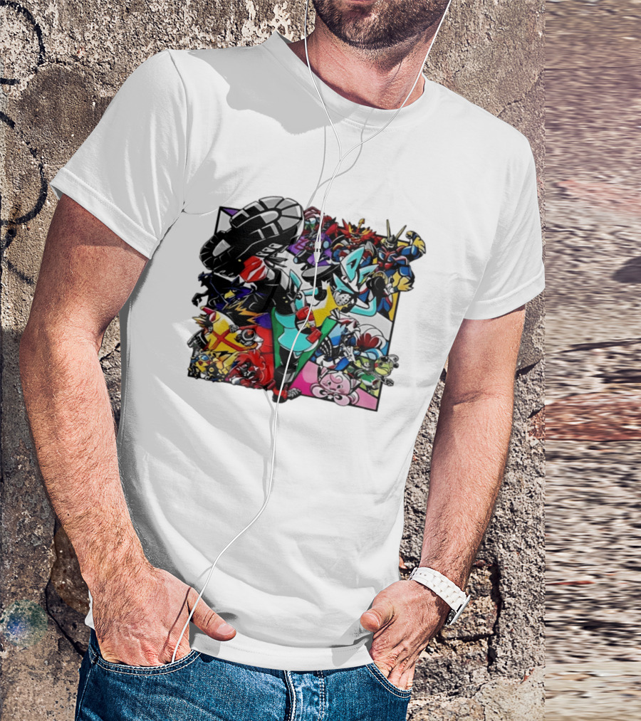Lucario And Friends Anime Mashup With Megaman Yu Gi Oh Gundam Wigglytuff Pikachu Charizard T-Shirt