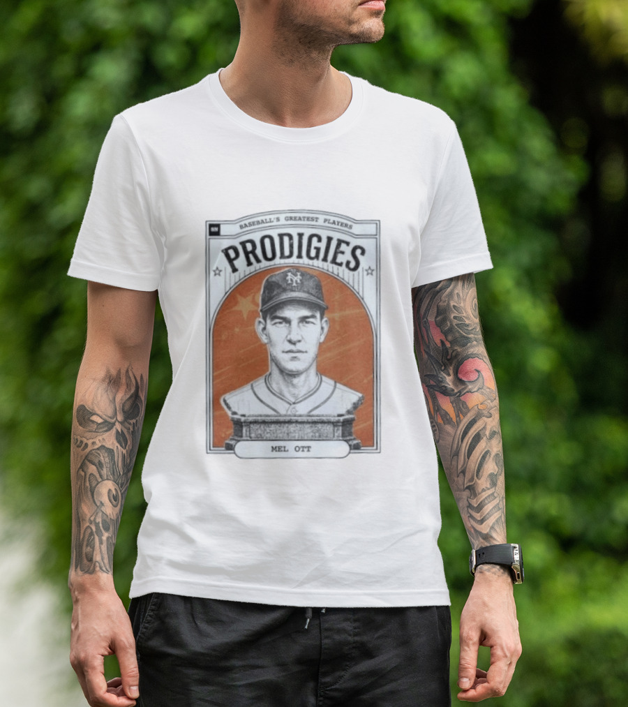Baseball's Greatest Players Prodigies Mel Ott Vintage NY Landmark T-Shirt