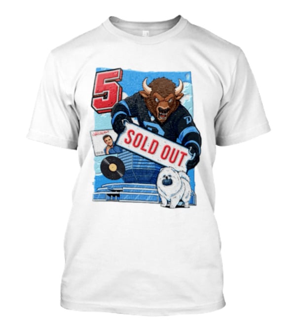 5 Bison Sold Out Sign White Fluffy Dog Holding Puck T-Shirt