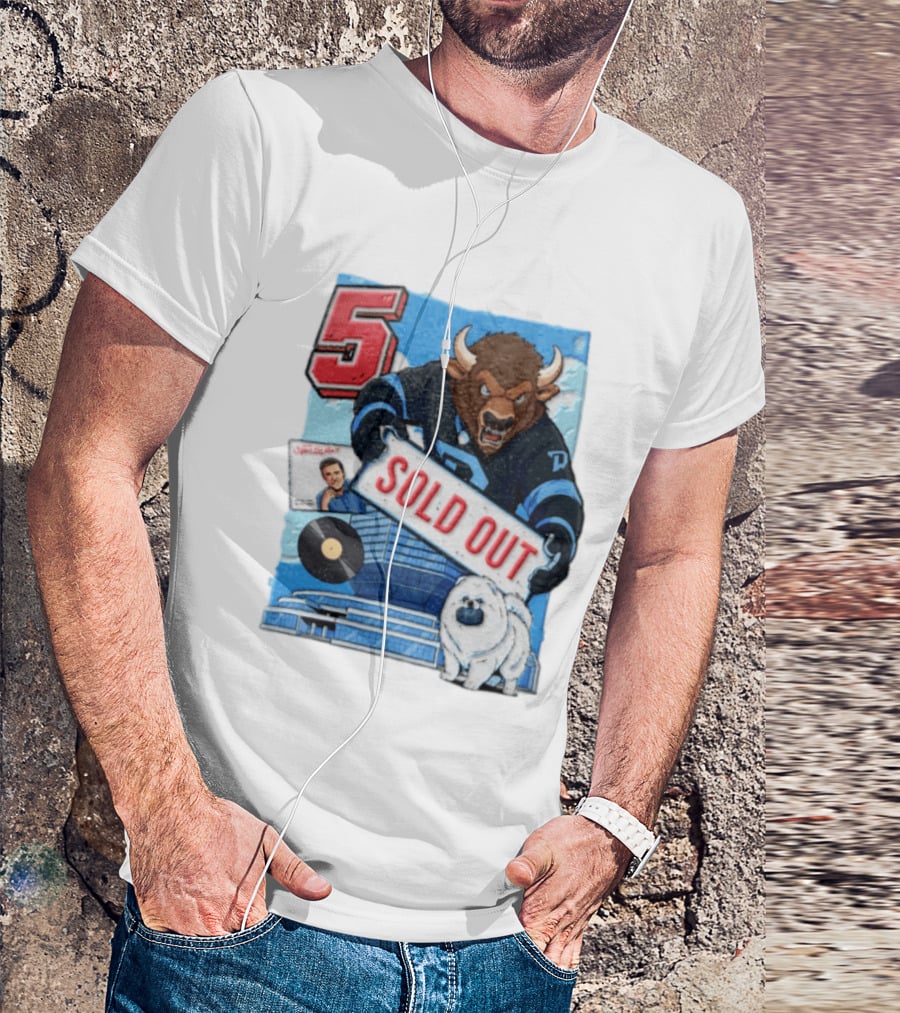 5 Bison Sold Out Sign White Fluffy Dog Holding Puck T-Shirt