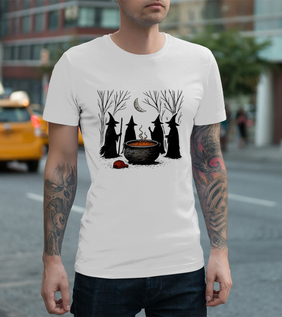 Midnight Witches Gathering Cauldron Moonlit Forest Baseball Cap T-Shirt