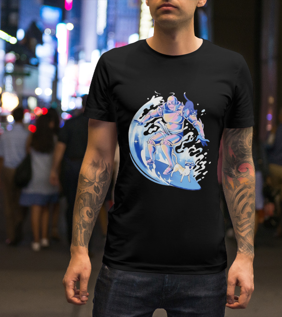 Alphonse Elric Surfing Adventure With Cool Cats On Waves T-Shirt