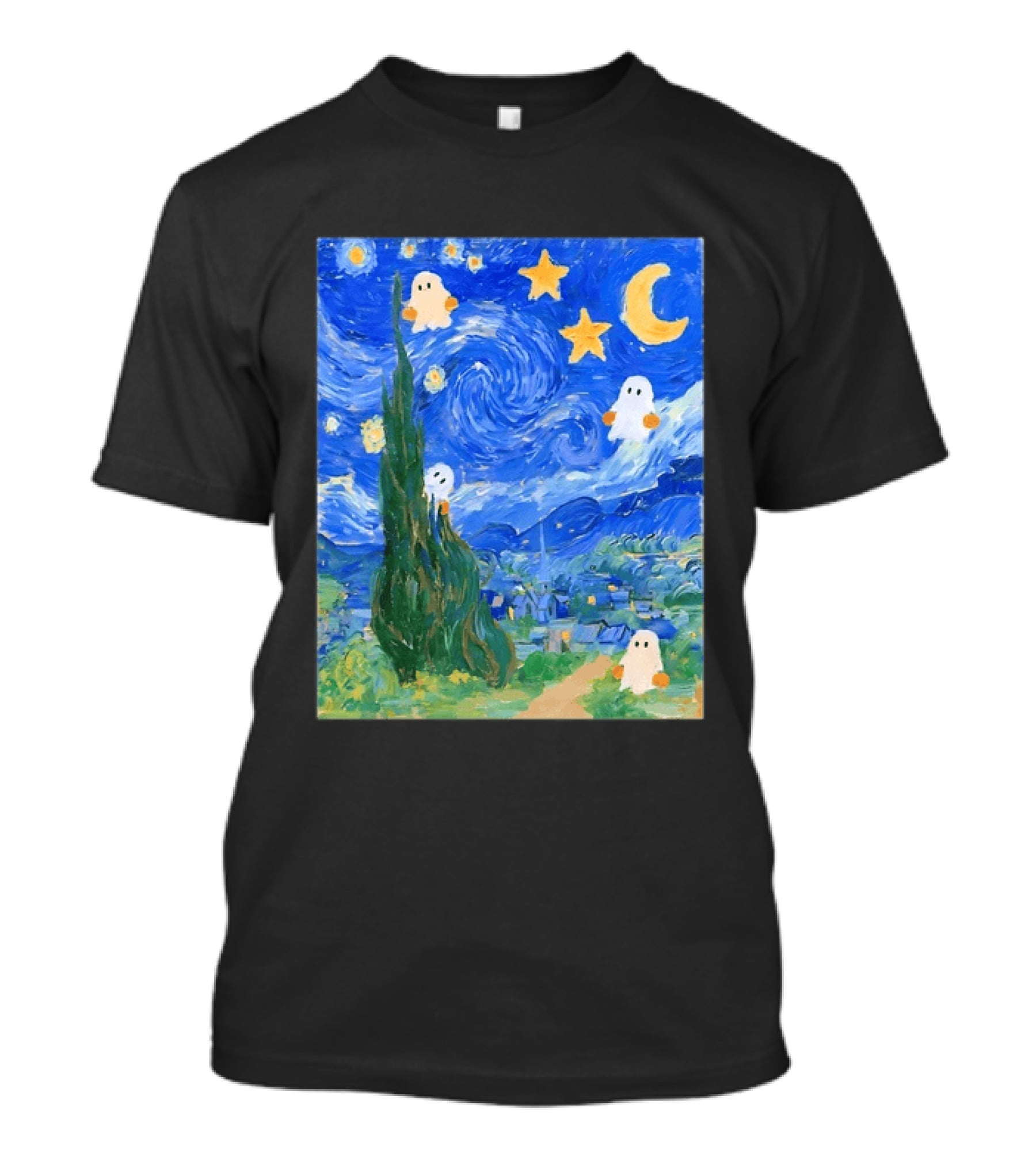 Starry Night Halloween Ghosts Vincent Van Gogh Painting T-Shirt