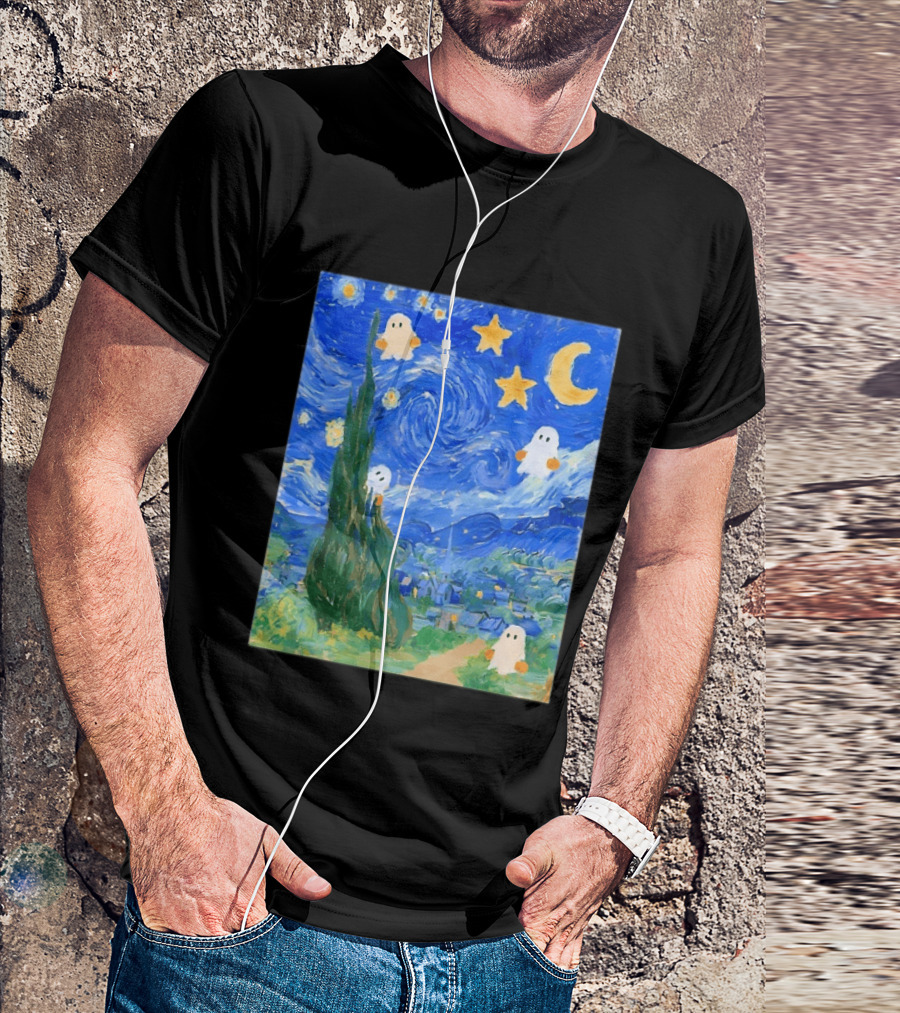 Starry Night Halloween Ghosts Vincent Van Gogh Painting T-Shirt