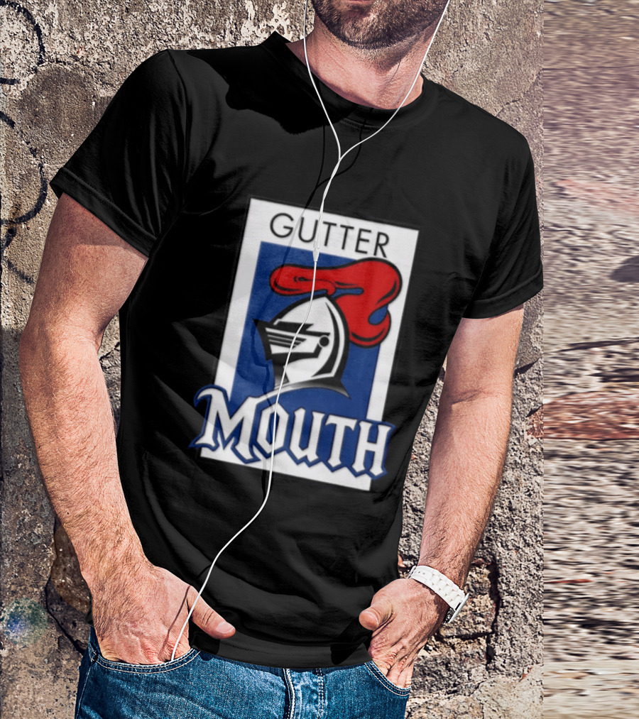 Guttermouth Newcastle Knights Collaboration Rugby League Iconic Helmet Red Blue T-Shirt