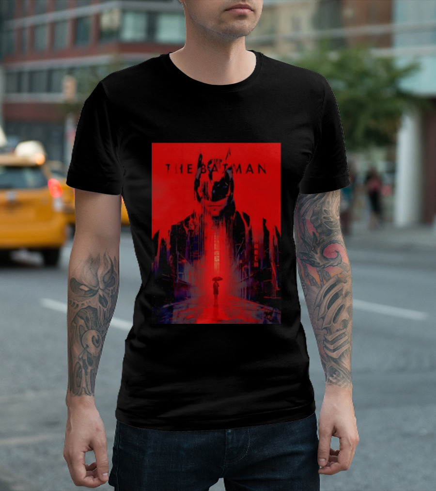 The Batman Monarch March Red Background Iconic Gotham Scene T-Shirt