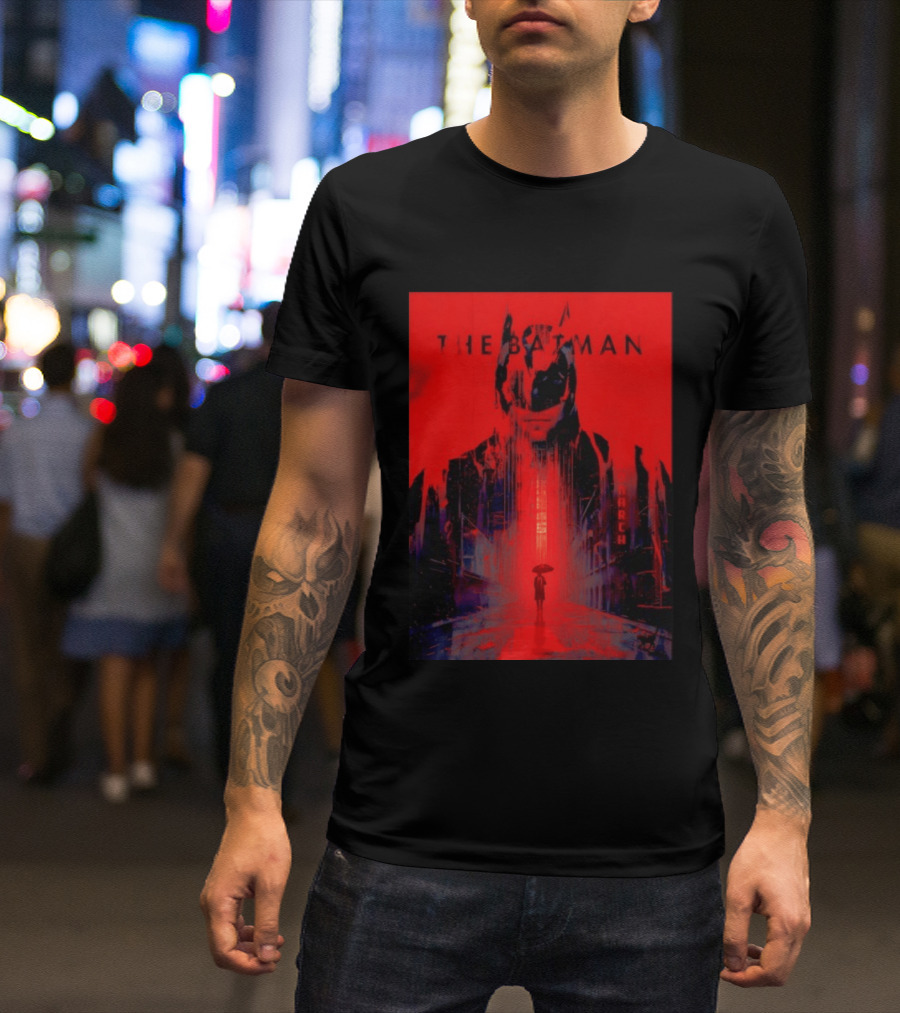 The Batman Monarch March Red Background Iconic Gotham Scene T-Shirt