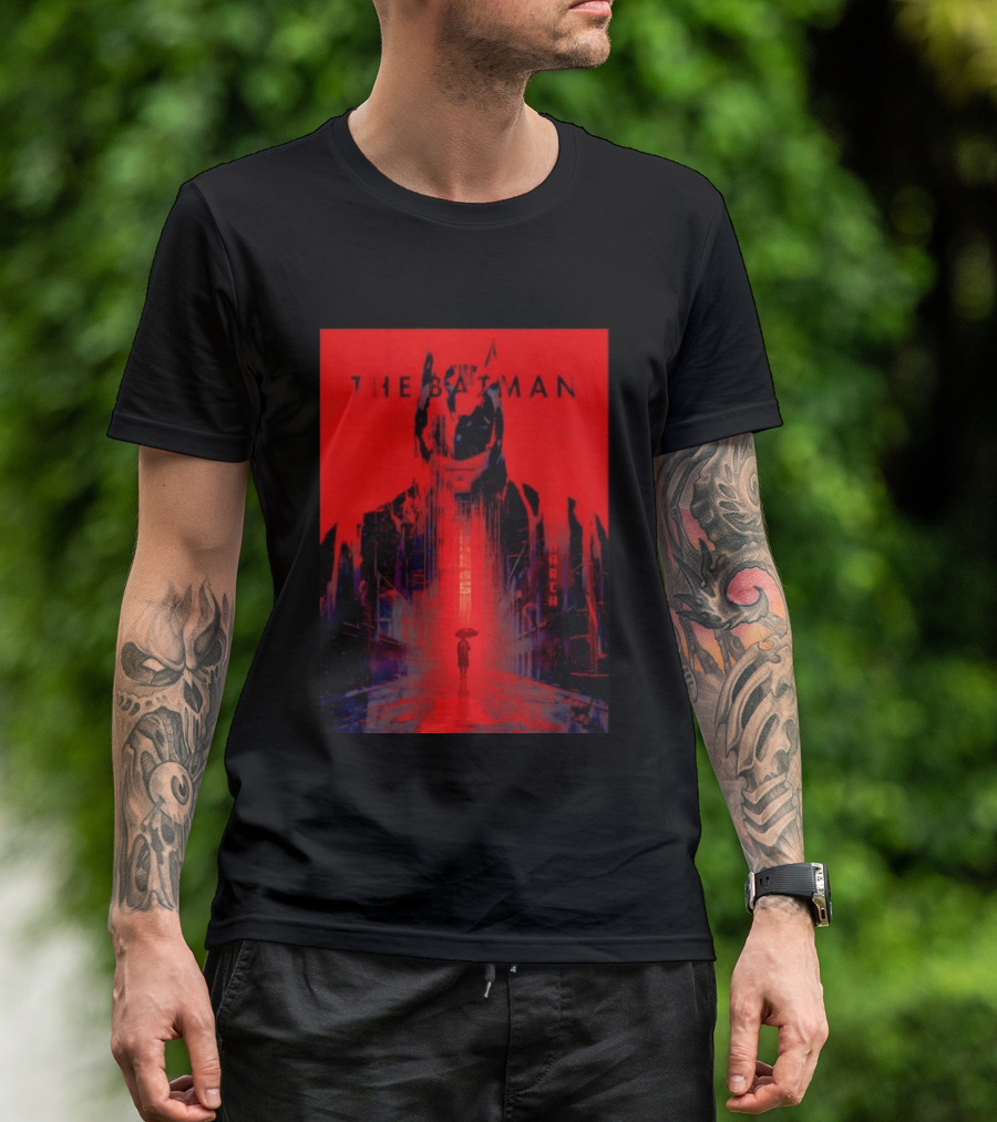 The Batman Monarch March Red Background Iconic Gotham Scene T-Shirt