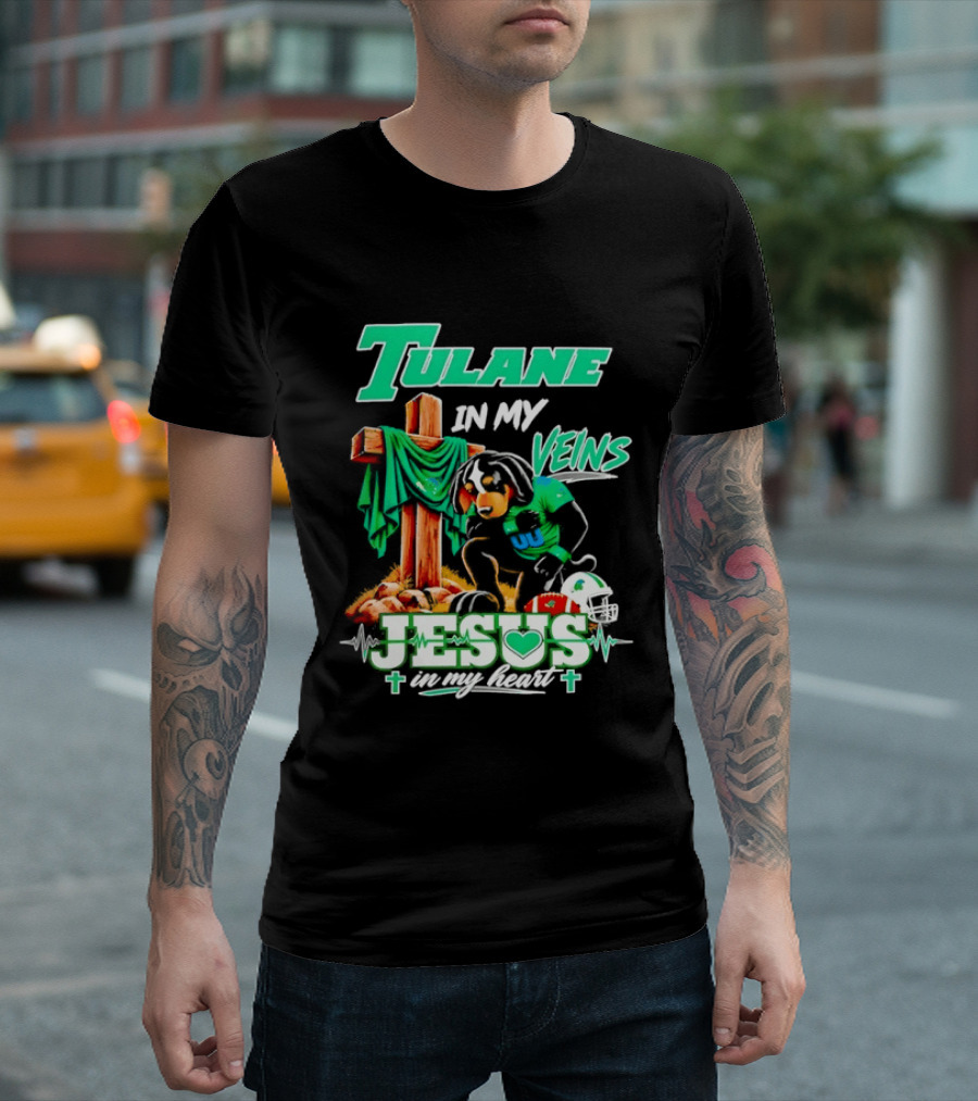 Tulane Spirit Football Jesus Faithful Heart Cross Helmets Football T-Shirt