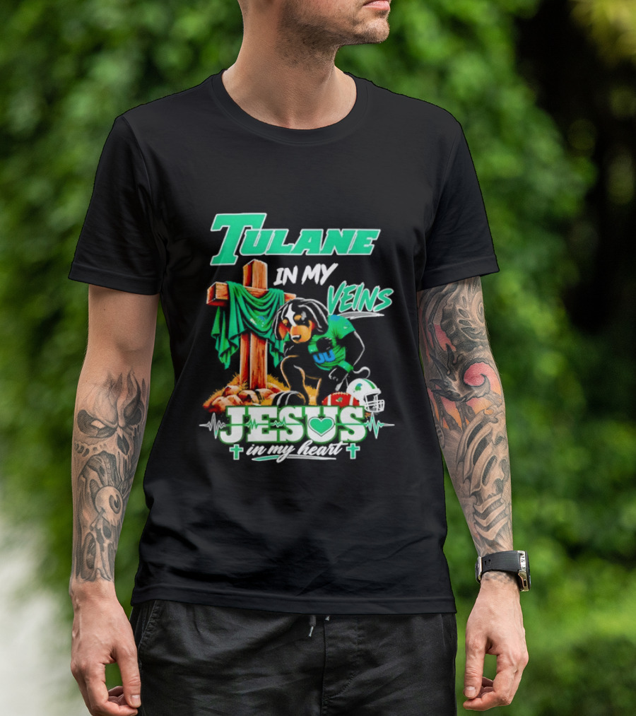 Tulane Spirit Football Jesus Faithful Heart Cross Helmets Football T-Shirt